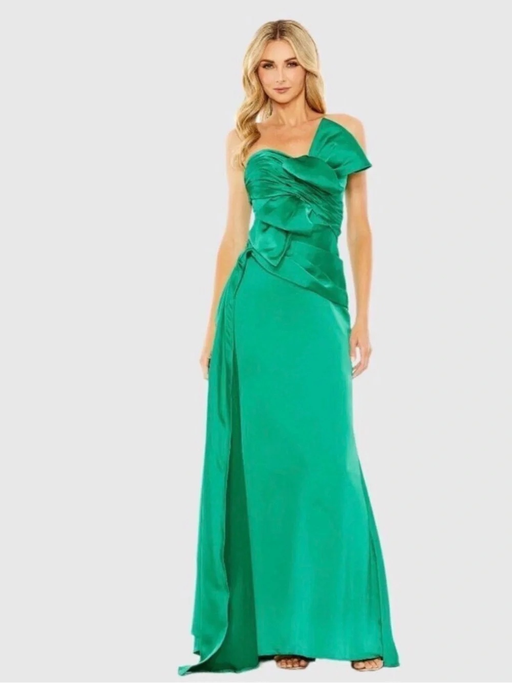 Mac Duggal Emerald One-Shoulder Draped Evening Gown